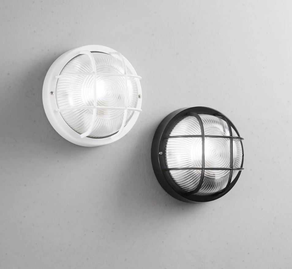 Plafoniera Tonda da Esterno IP54 E27 | Termoplastica Vetro Bianco Nero